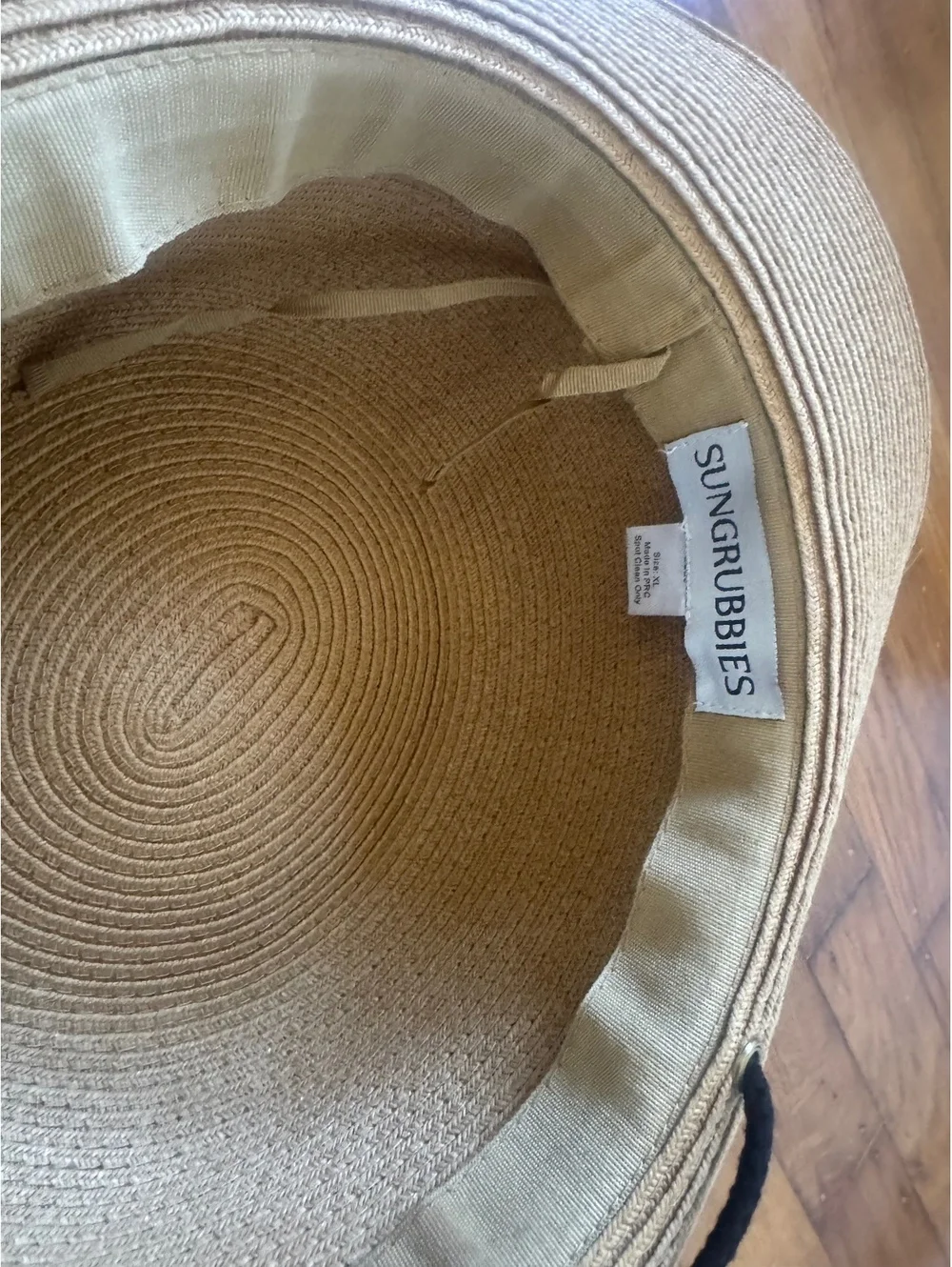 Sungrubbies Wide Brim Straw Hat with Adjustable Chin Strap - Tan and Black
